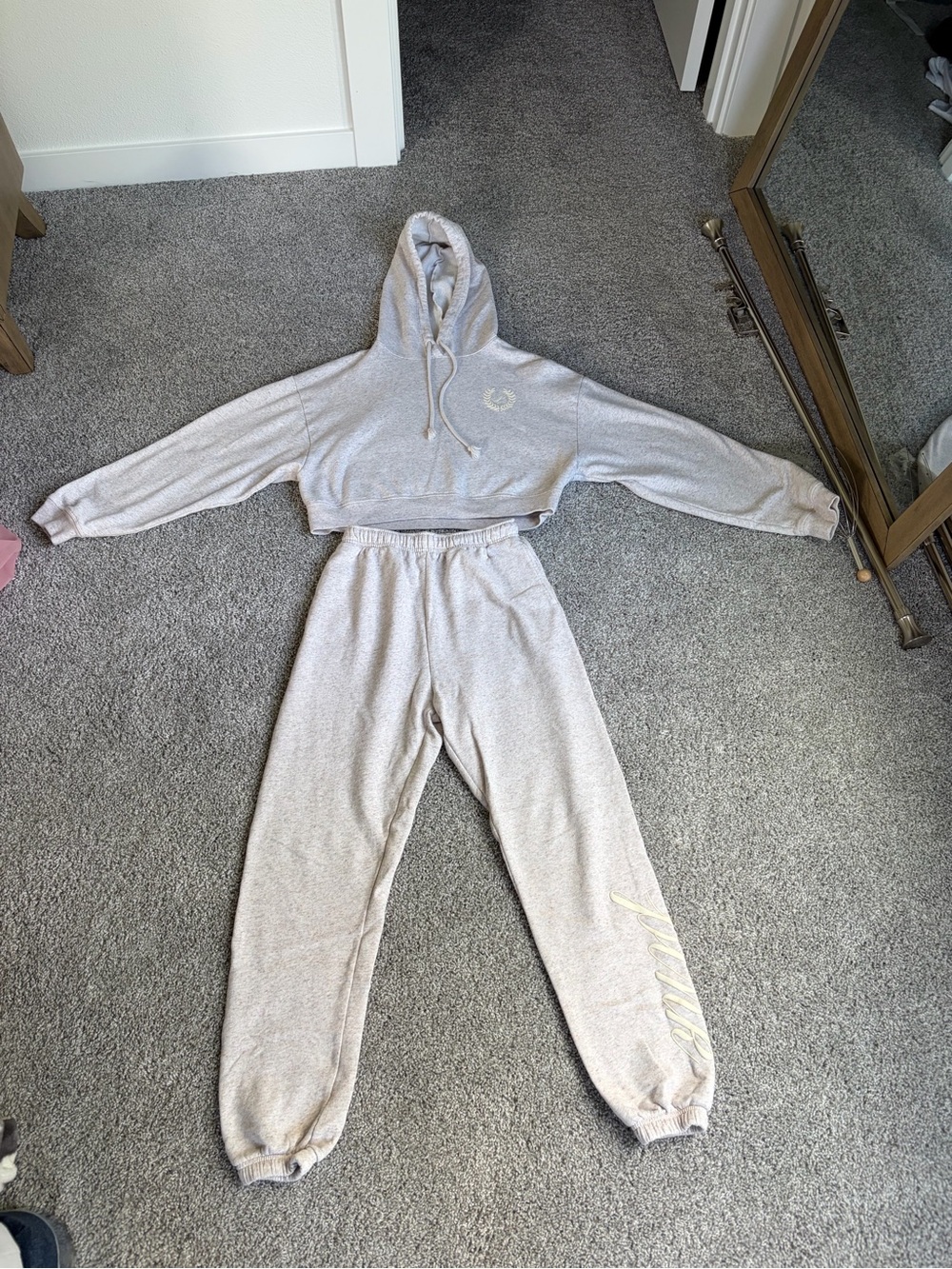 Pink Victoria Secret Sweatshirt Sweatpants SweatSuit Top is S Bottoms are XS
